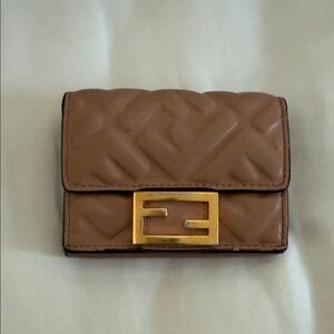 Fendi Baguette Micro Trifold Small Leather Wallet